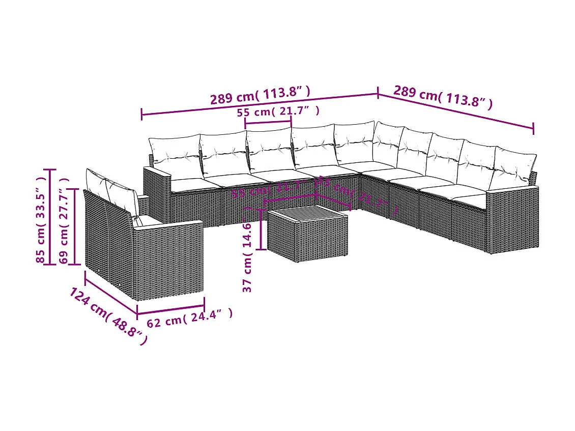 12-delige Loungeset met kussens poly rattan beige