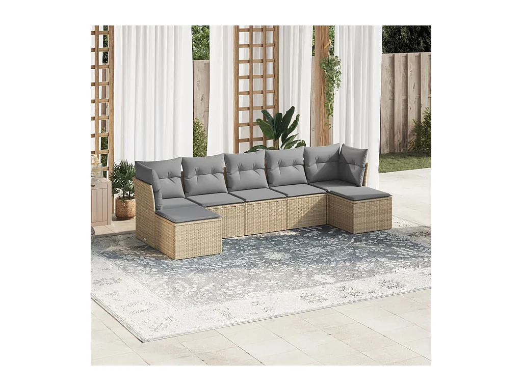 Set sofás de jardín 7 piezas y cojines ratán sintético beige