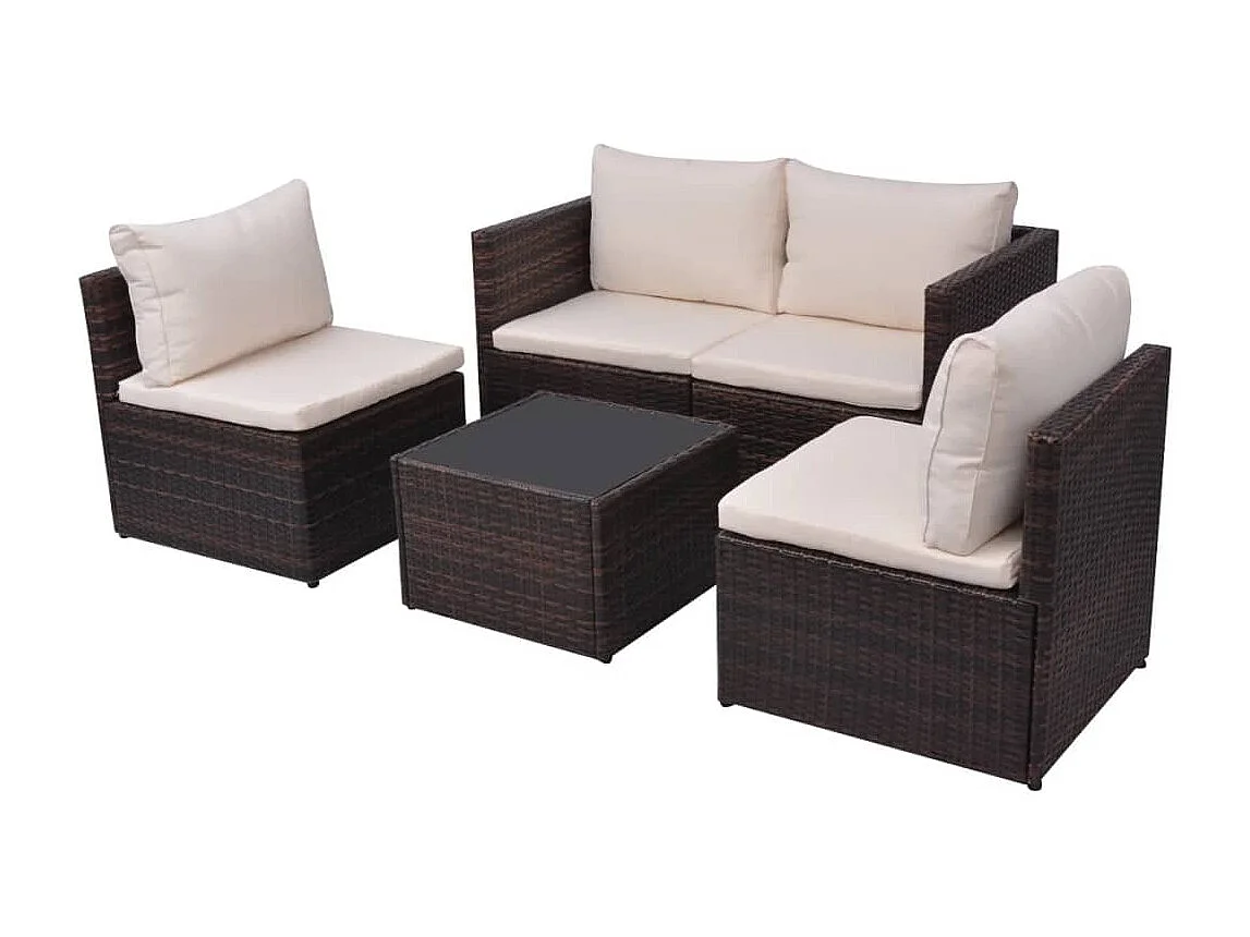 Salon de jardin 5 pièces avec coussins Résine tressée Marron