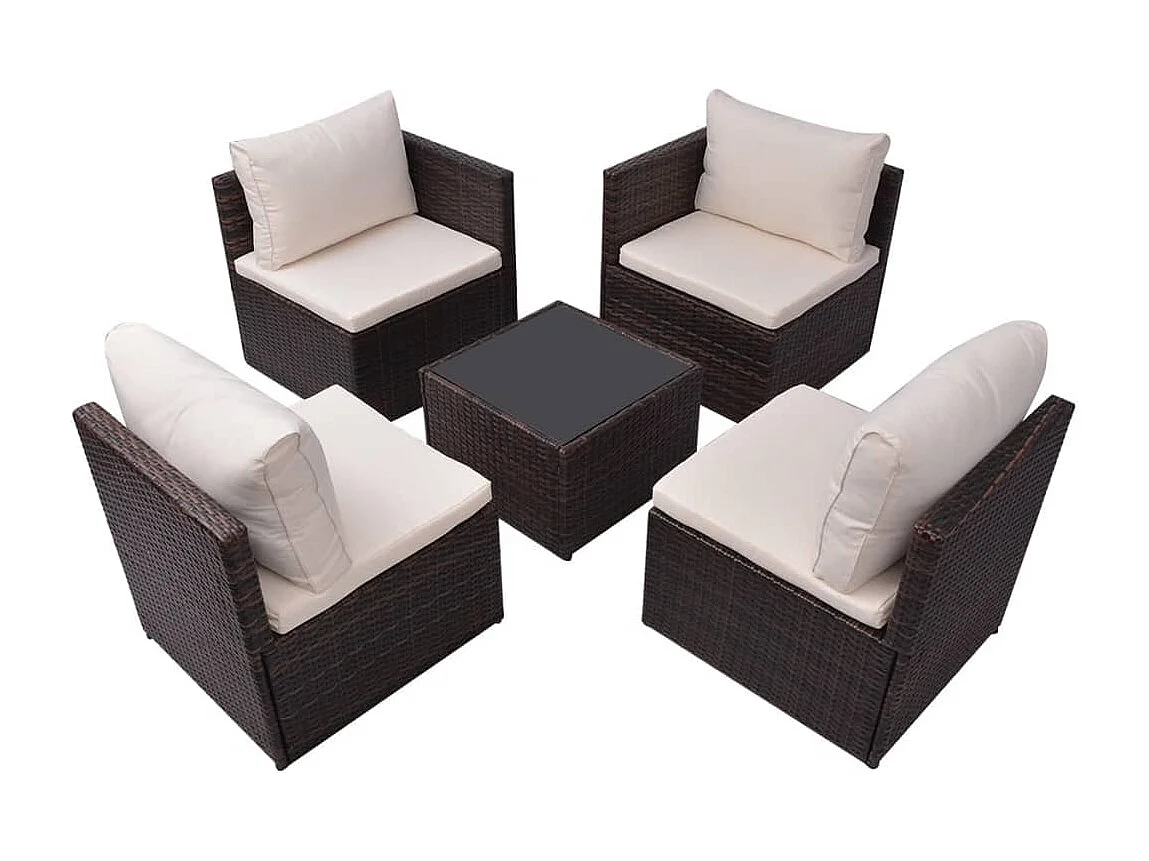 Salon de jardin 5 pièces avec coussins Résine tressée Marron
