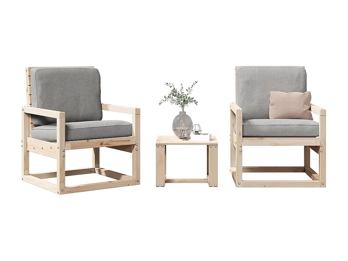Juego de muebles de jardín 3 piezas madera maciza de pino