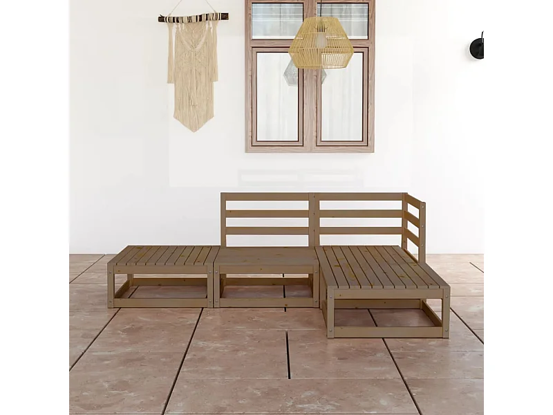 4 peças conjunto lounge de jardim pinho maciço castanho mel