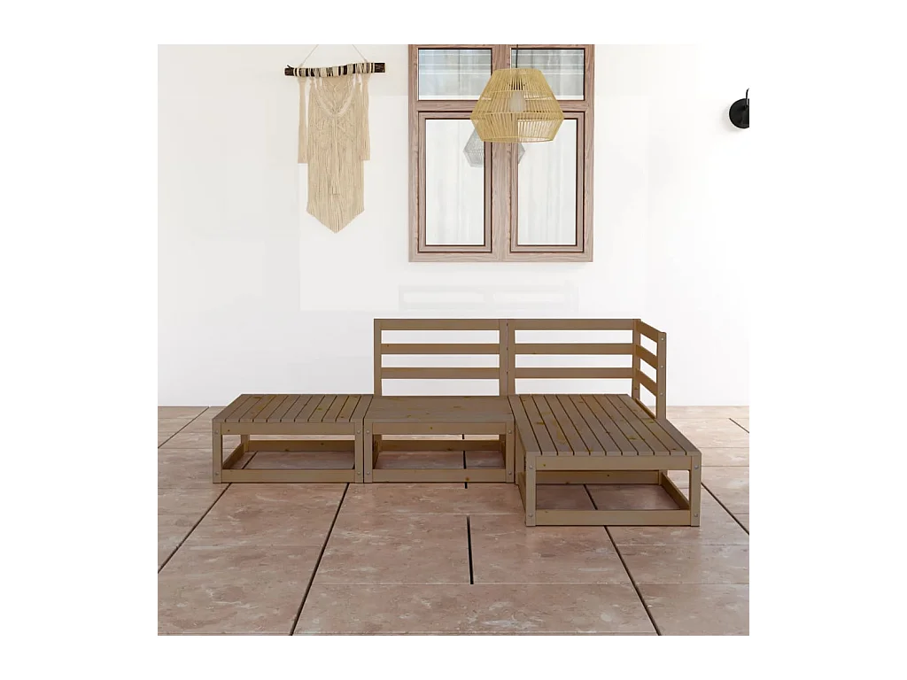 4-delige Loungeset massief grenenhout honingbruin