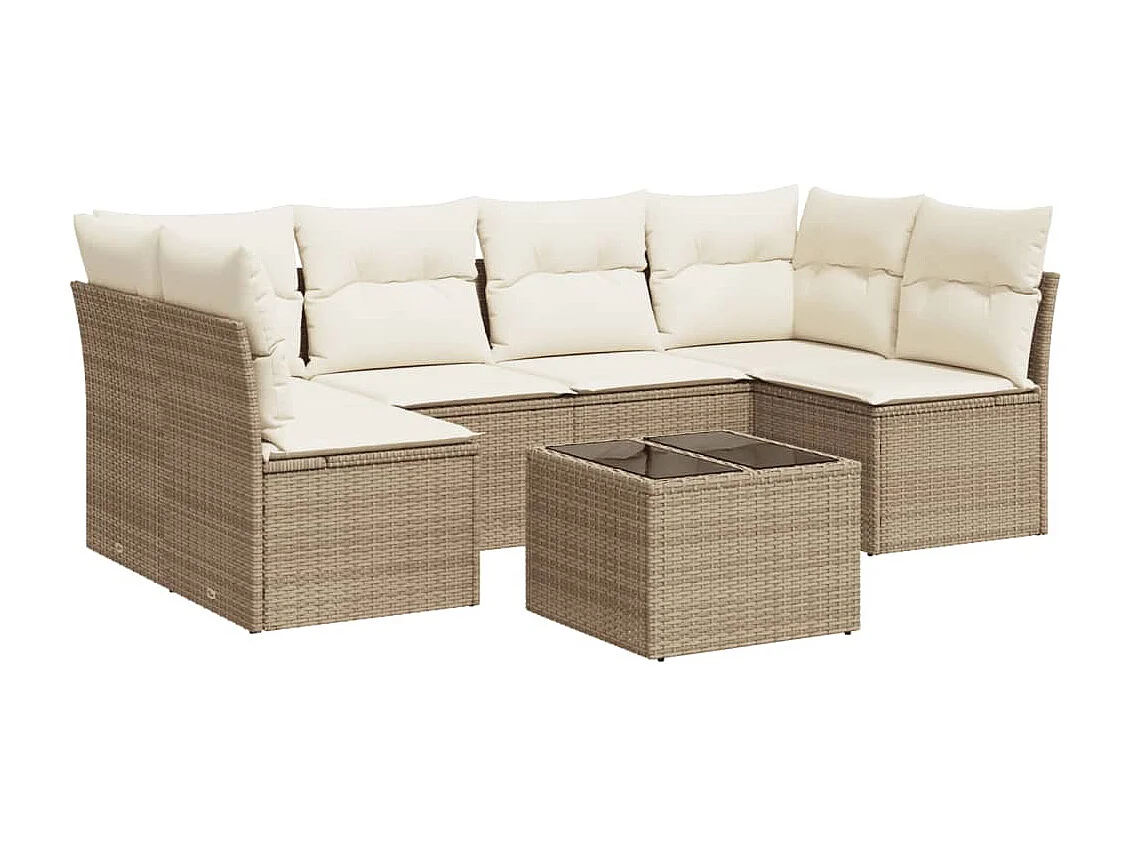 Salon de jardin avec coussins 7 pièces beige résine tressée