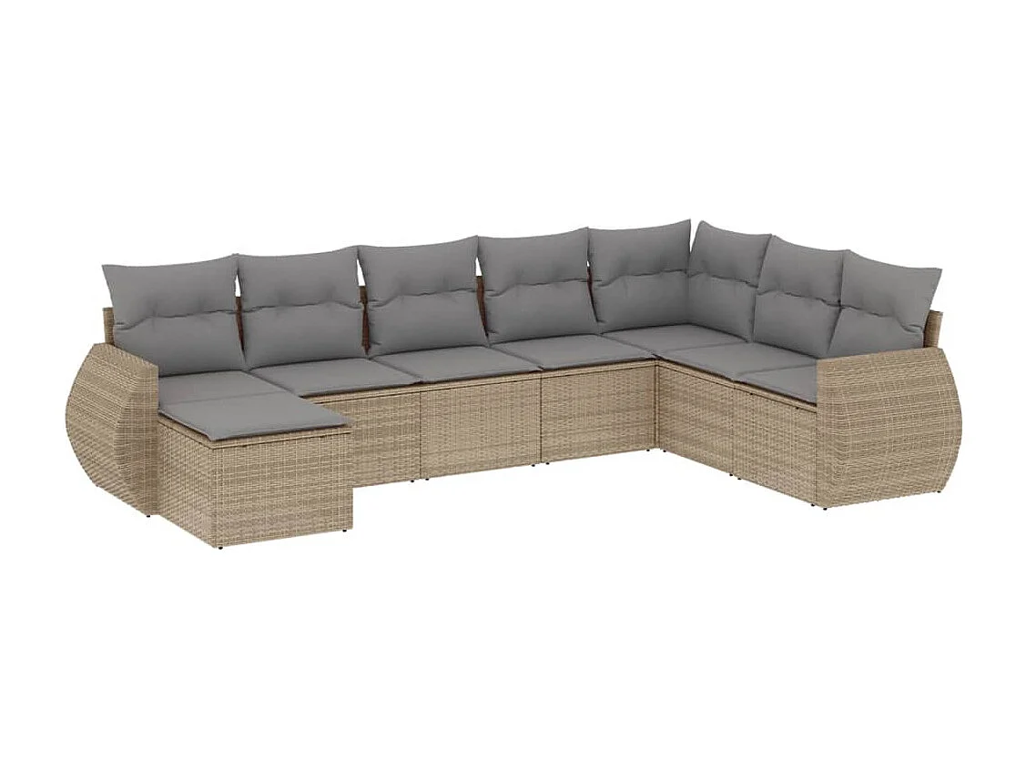 Salon de jardin avec coussins 8 pièces beige résine tressée