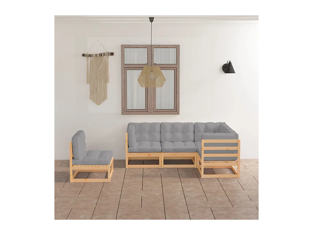 5-delige Loungeset met kussens massief grenenhout
