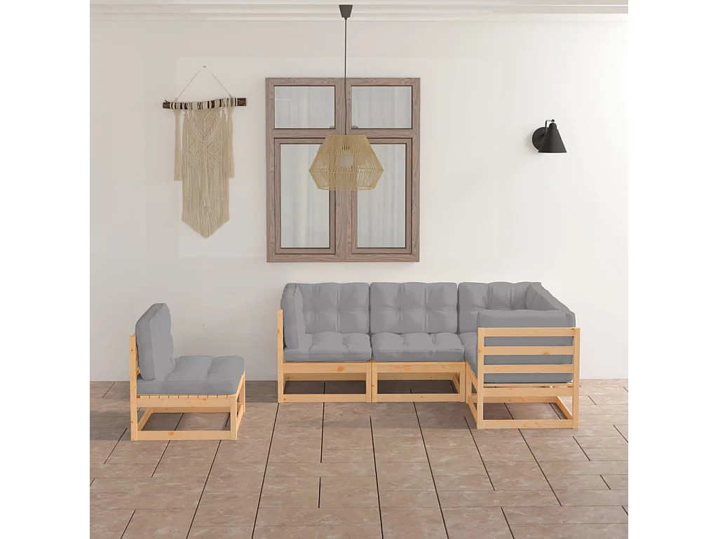 5-delige Loungeset met kussens massief grenenhout