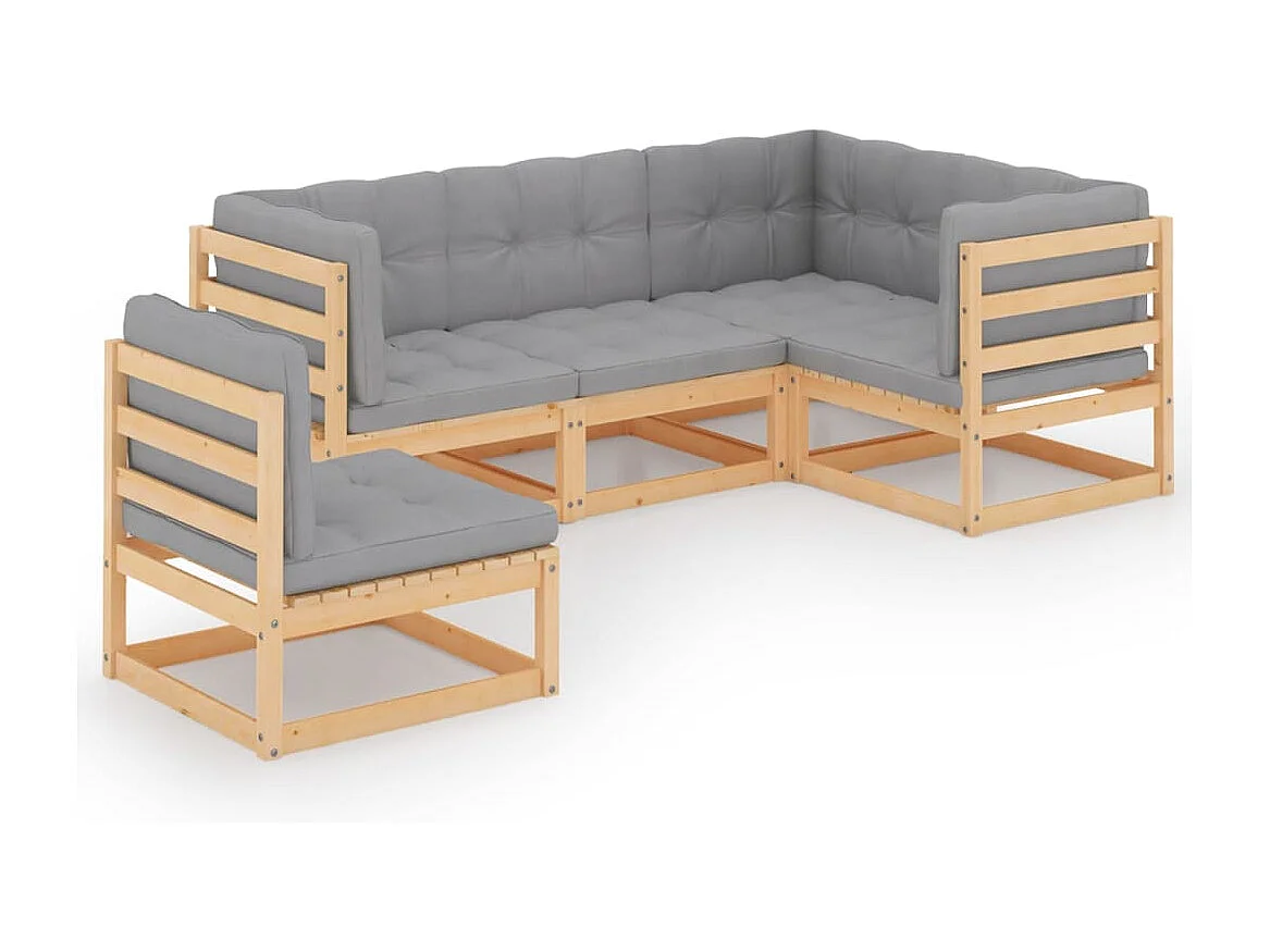 5-delige Loungeset met kussens massief grenenhout