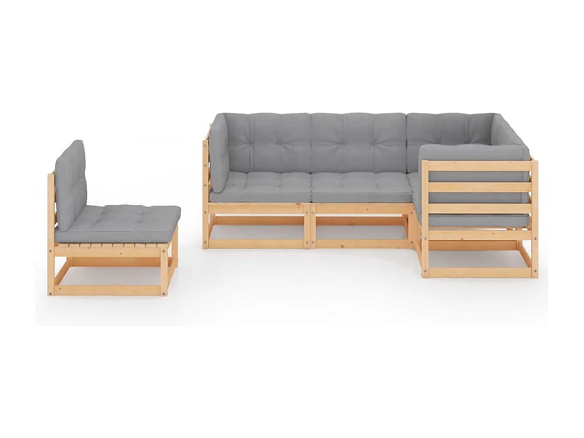 5-delige Loungeset met kussens massief grenenhout