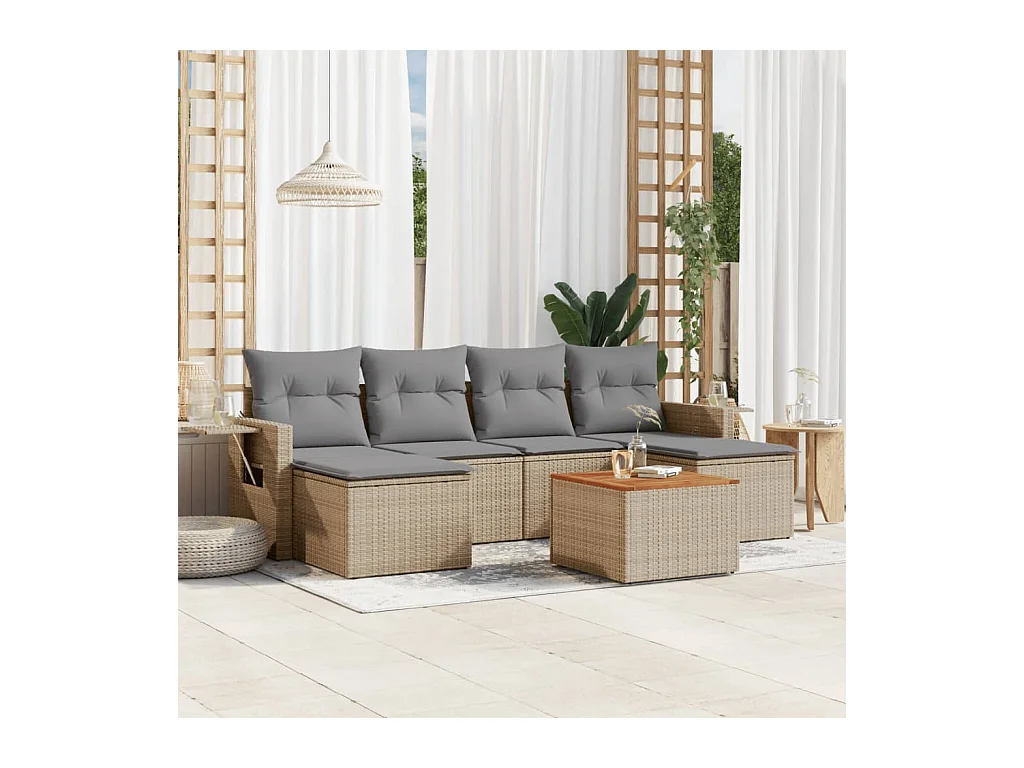 Salon de jardin avec coussins 7 pièces mélange beige résine tressée