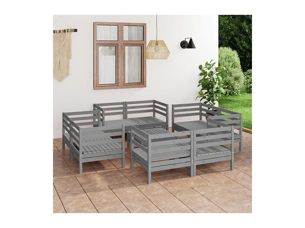 9-delige Loungeset massief grenenhout grijs