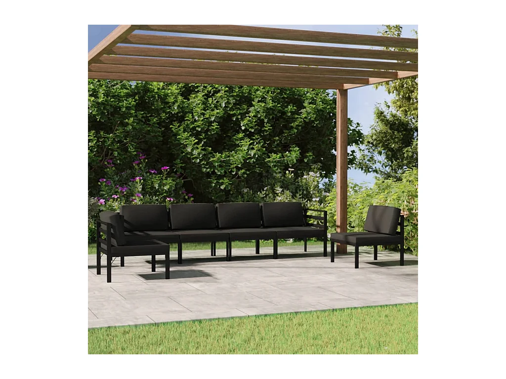 Salon de jardin 6 pièces avec coussins Aluminium Anthracite