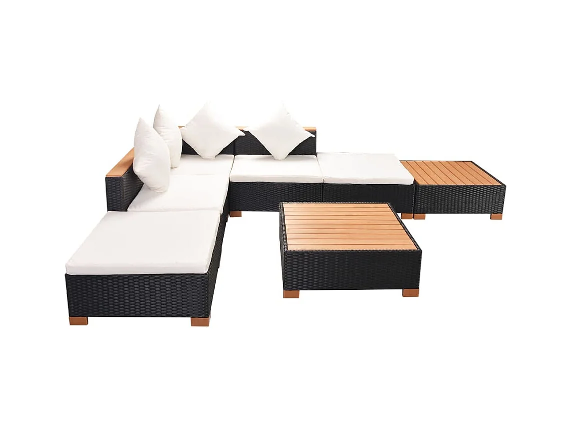 Salon de jardin 7 pièces avec coussins Résine tressée Noir