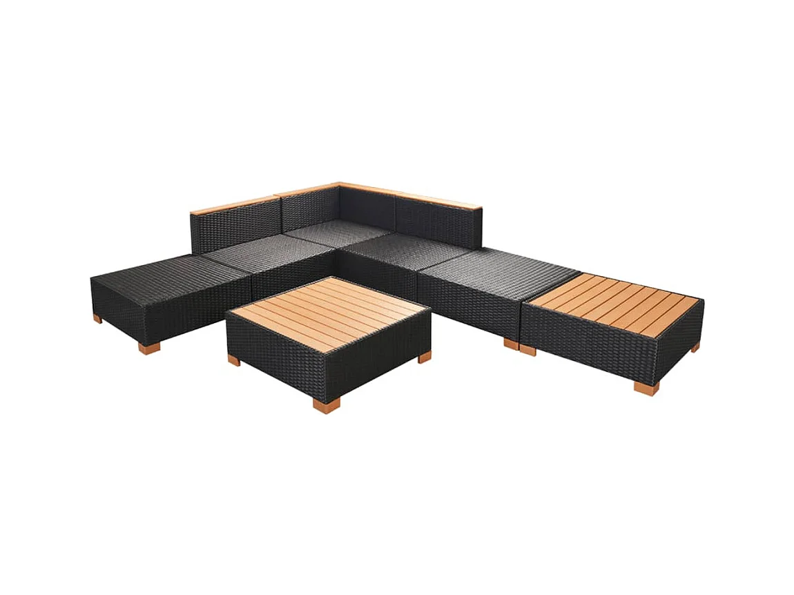 Salon de jardin 7 pièces avec coussins Résine tressée Noir