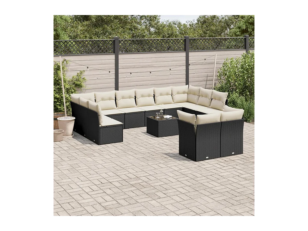 Salon de jardin avec coussins 13 pièces noir résine tressée
