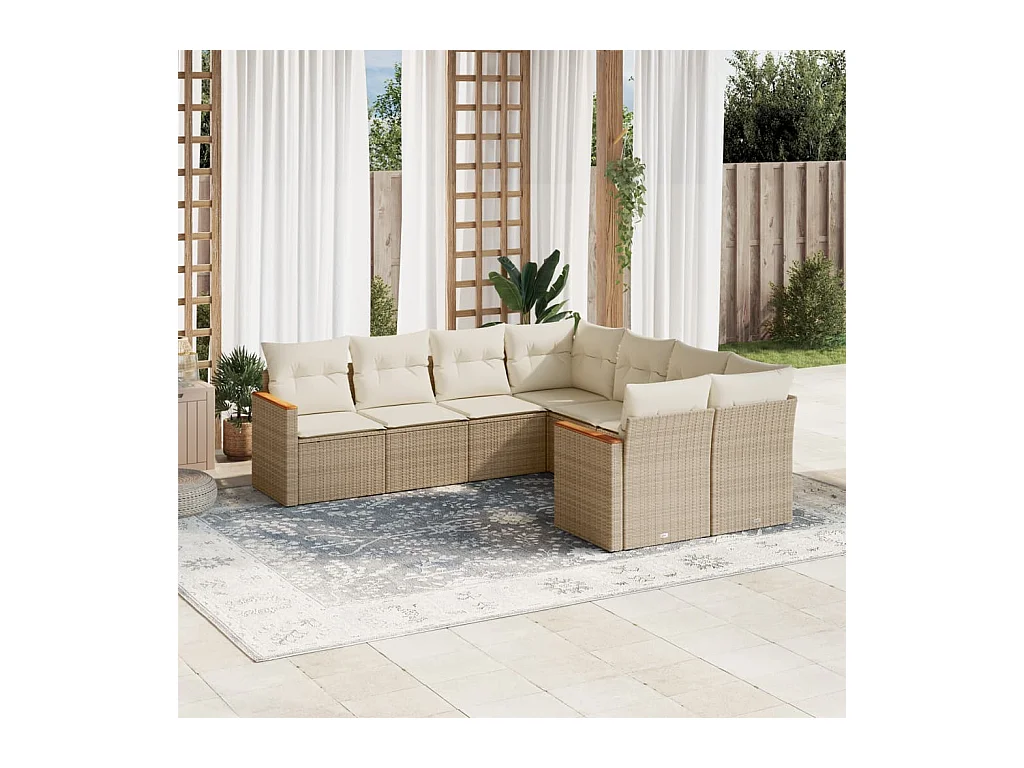 Salon de jardin avec coussins 8 pièces beige résine tressée