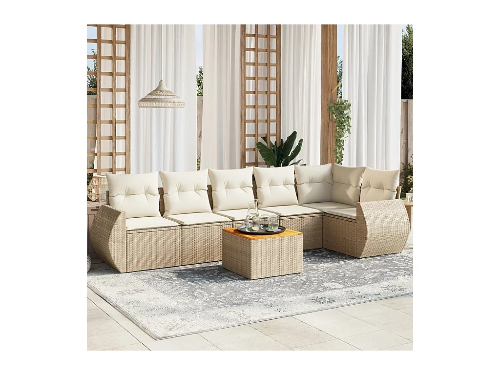Salon de jardin avec coussins 7 pièces beige résine tressée