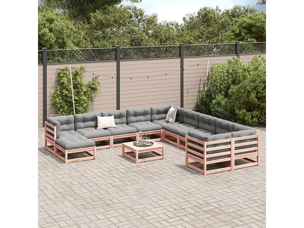 Salon de jardin avec coussins 12 pièces bois massif sapin douglas