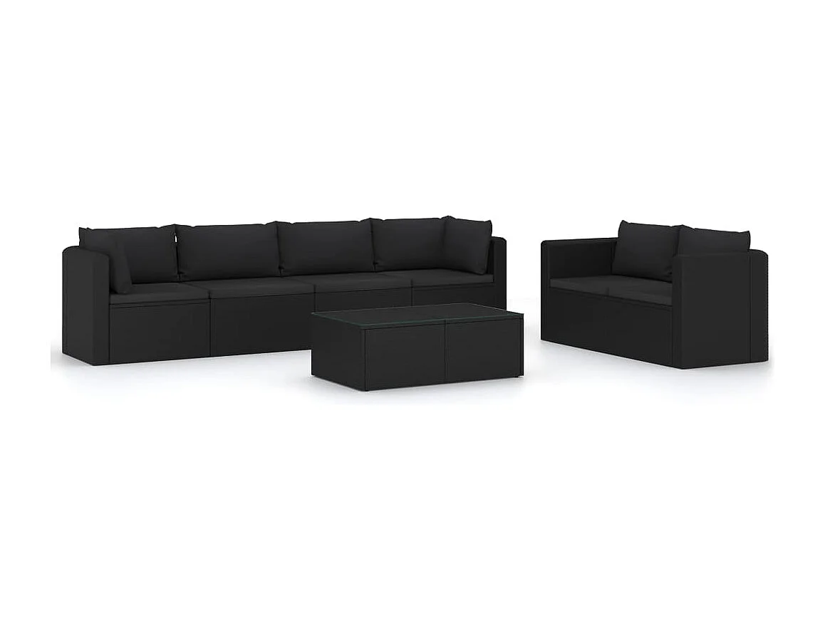 Set muebles de jardín 7 piezas y cojines ratán sintético negro