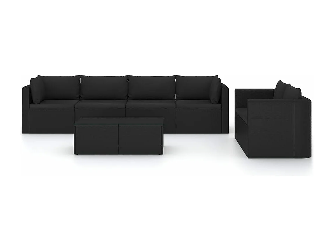Set muebles de jardín 7 piezas y cojines ratán sintético negro