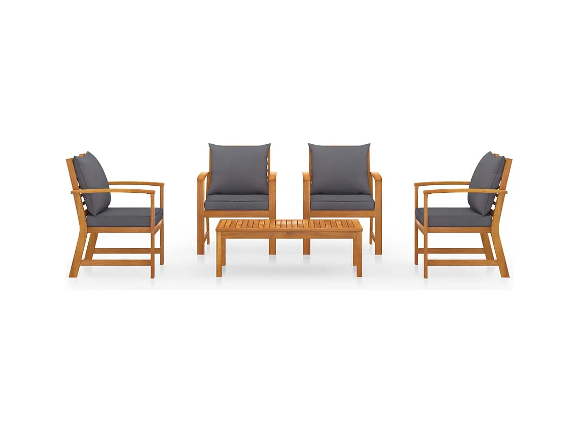 5 peças conjunto lounge de jardim c/ almofadões acácia maciça
