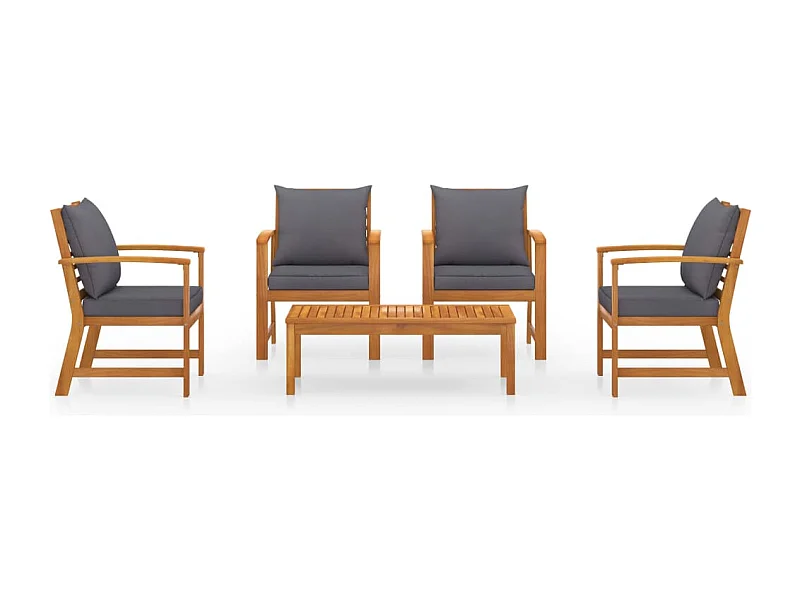 Salon de jardin 5 pièces avec coussin Bois d'acacia solide