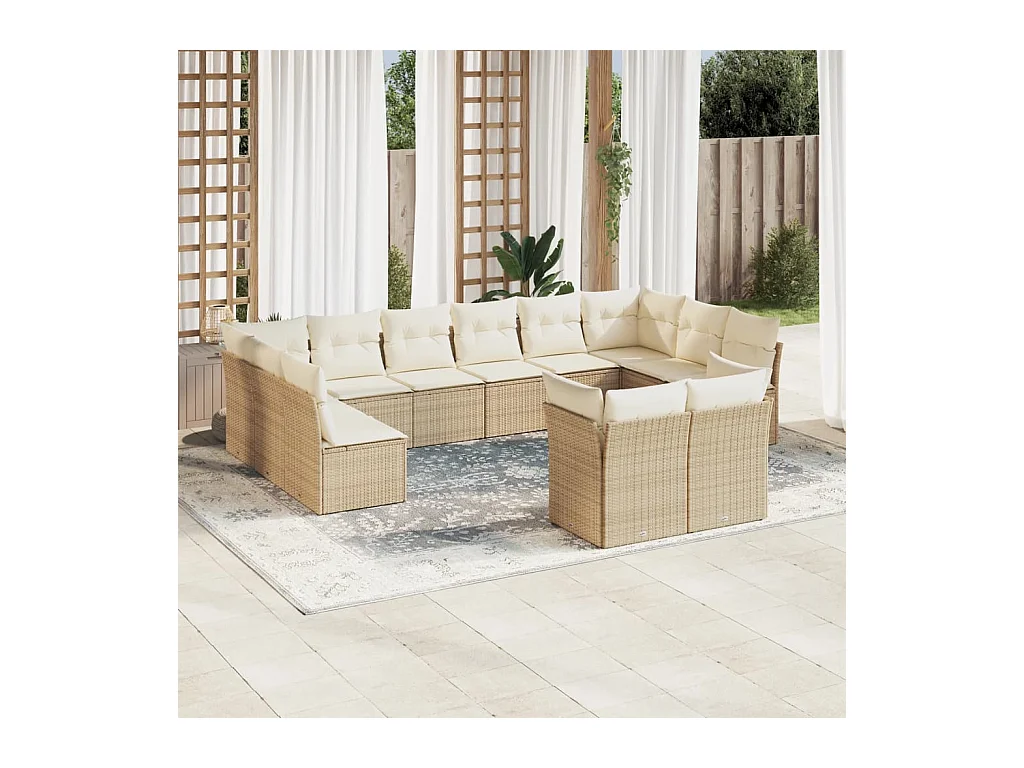 Salon de jardin avec coussins 12 pièces beige résine tressée