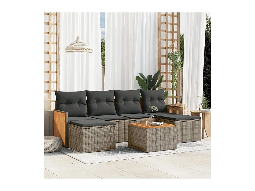 Salon de jardin avec coussins 7 pièces gris résine tressée