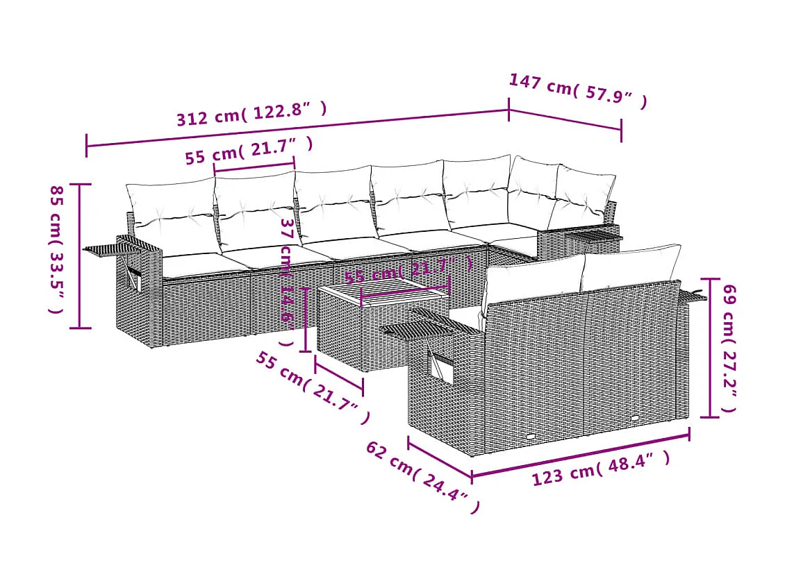 Juego de sofás jardín con cojines beige mezcla 9 piezas ratán PE