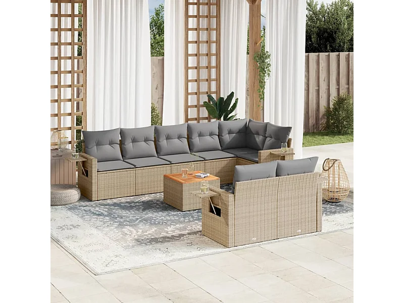 Salon de jardin avec coussins 9 pièces mélange beige résine tressée