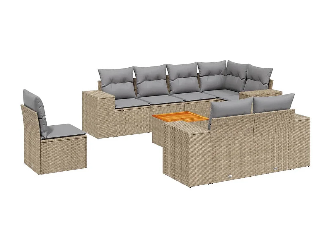 Salon de jardin avec coussins 9 pièces beige résine tressée