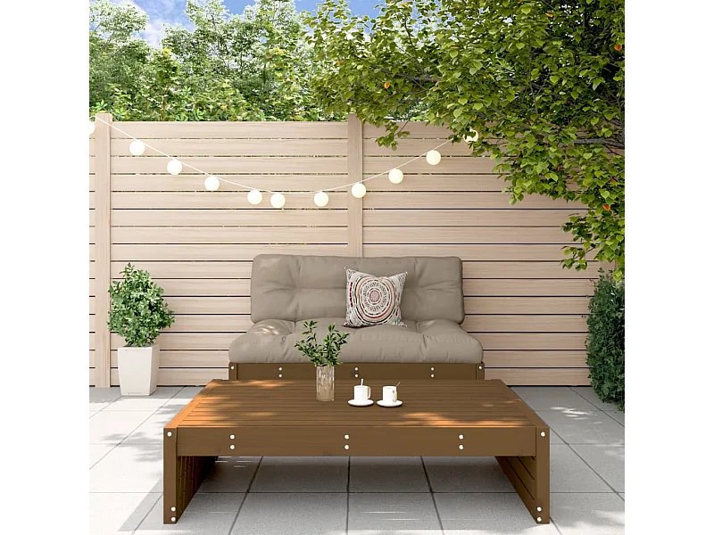 Juego muebles jardín 2 piezas y cojines madera maciza marrón miel