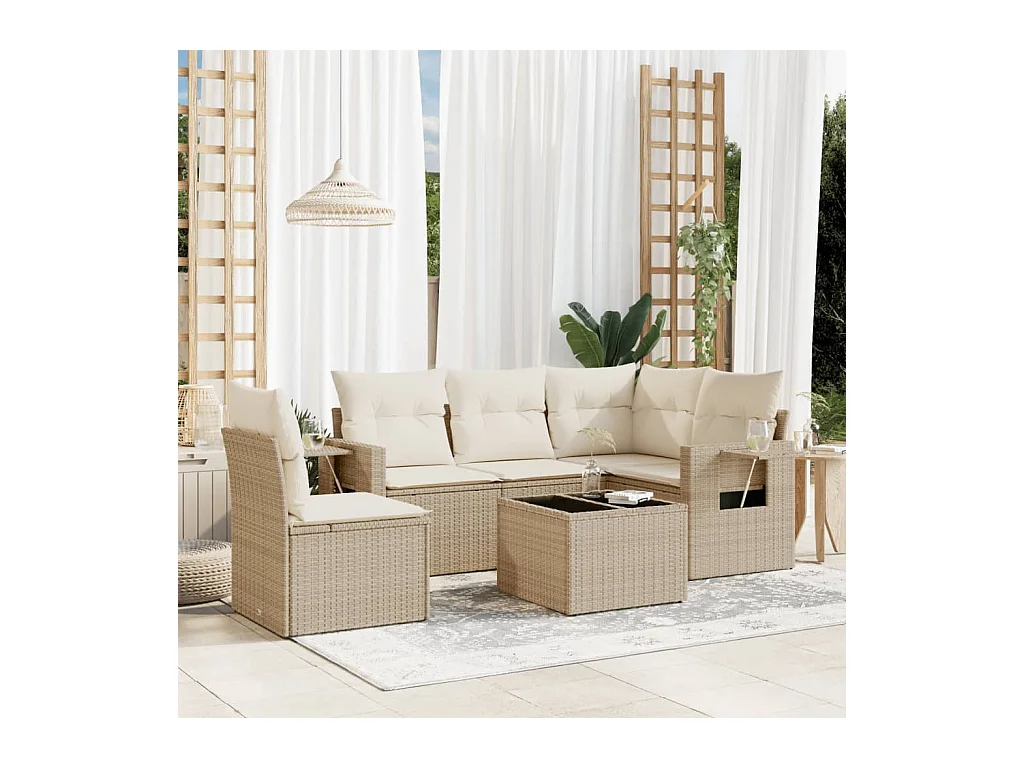 Juego de sofás jardín con cojines 6 piezas ratán sintético beige