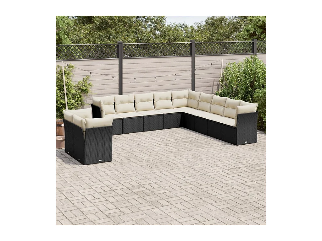 Salon de jardin 11 pièces avec coussins noir résine tressée