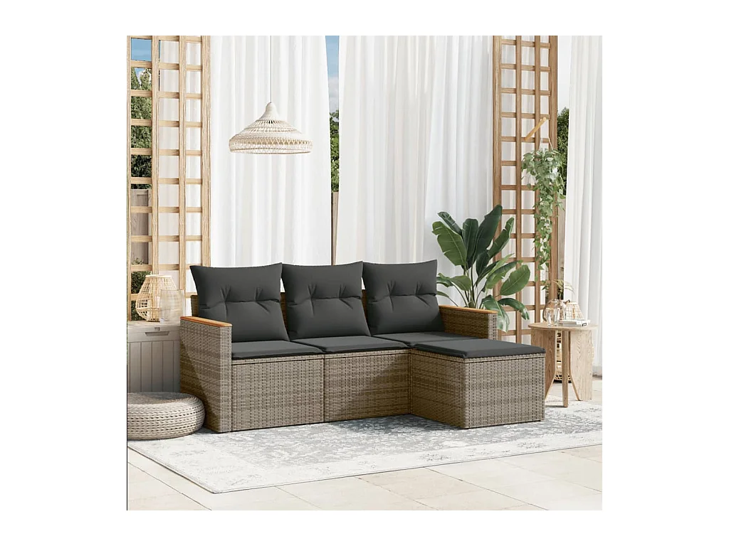 4-delige Loungeset met kussens poly rattan grijs
