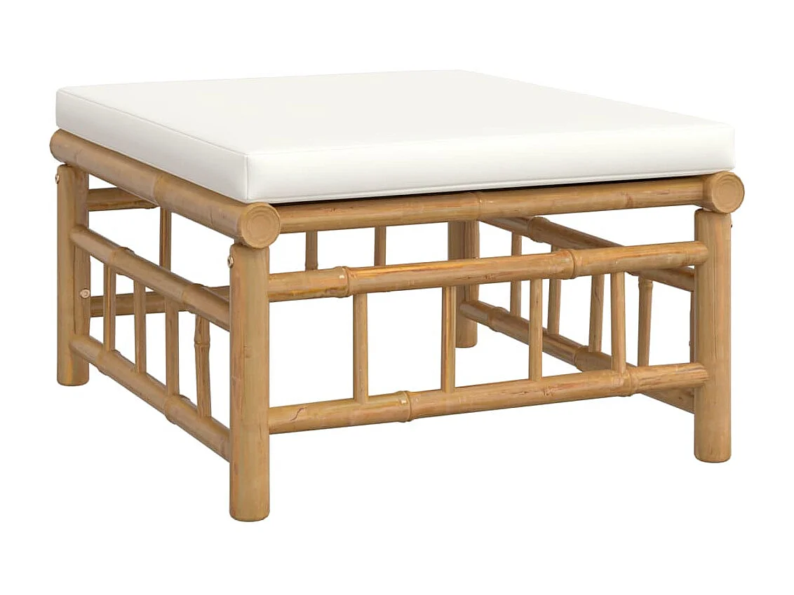 3 peças conjunto lounge de jardim bambu c/ almofadões branco nata