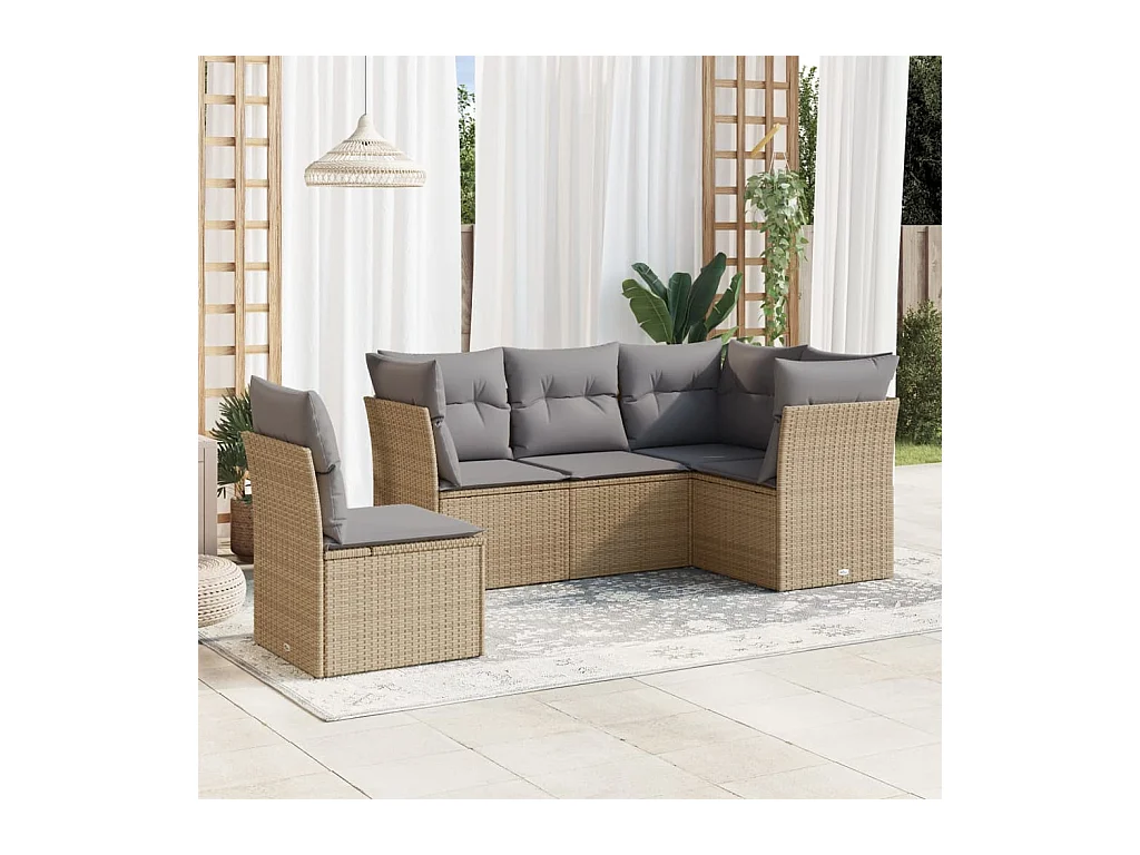 Salon de jardin avec coussins 5 pièces beige résine tressée