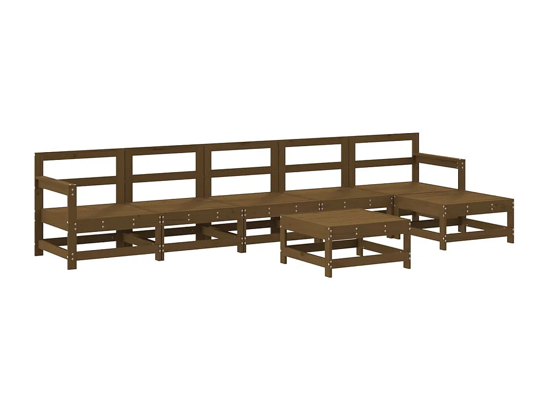 Salon de jardin 7 pièces avec coussins marron miel bois massif