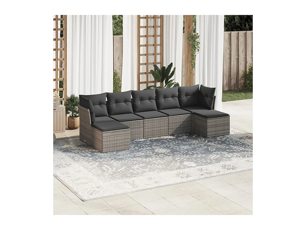 Salon de jardin avec coussins 7 pièces gris résine tressée
