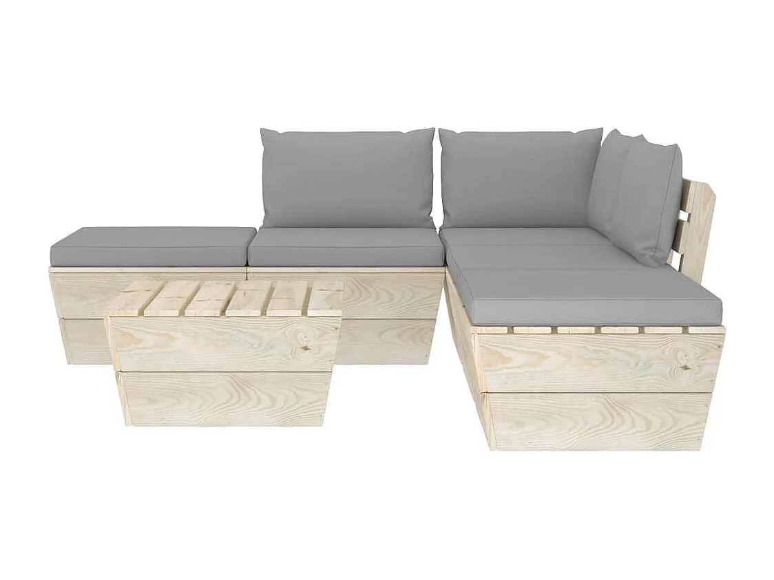 Muebles de jardín de palets 6 piezas y cojines madera de abeto