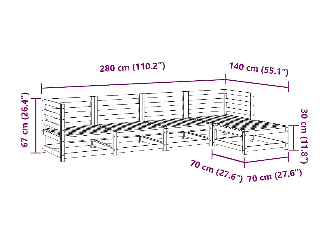 Salon de jardin 5 pièces bois de pin imprégné