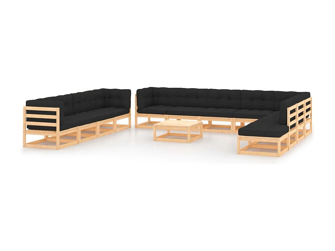 Salon de jardin 13 pièces avec coussins anthracite Pin massif