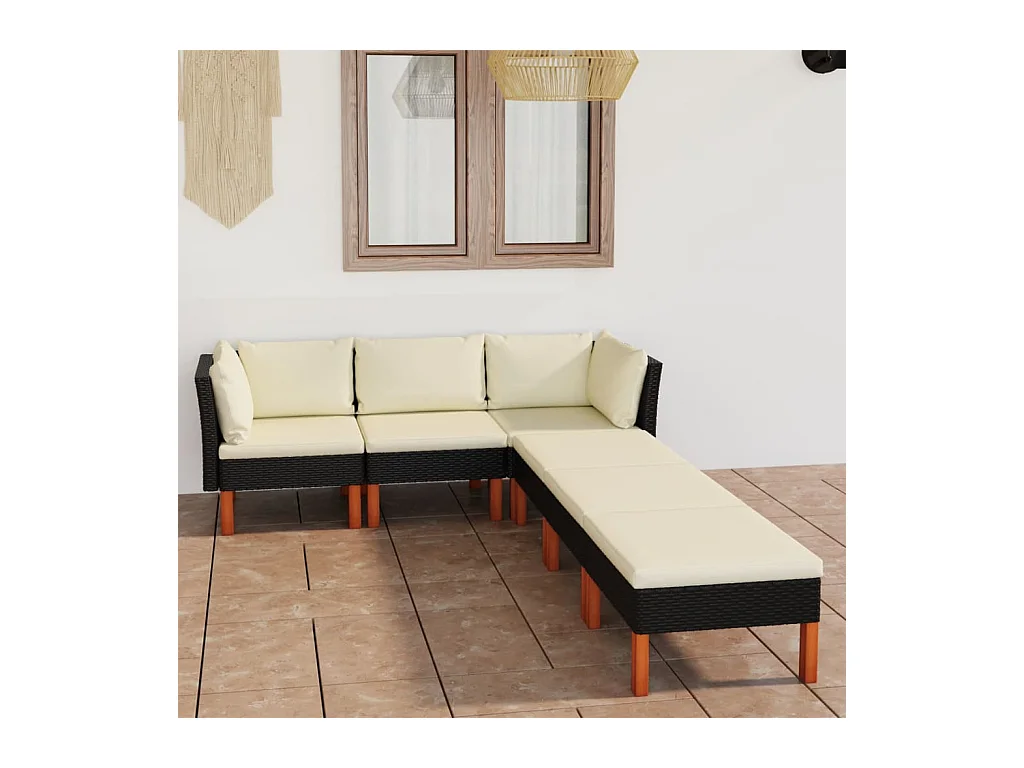 Salon de jardin 6 pièces avec coussins Résine tressée Noir