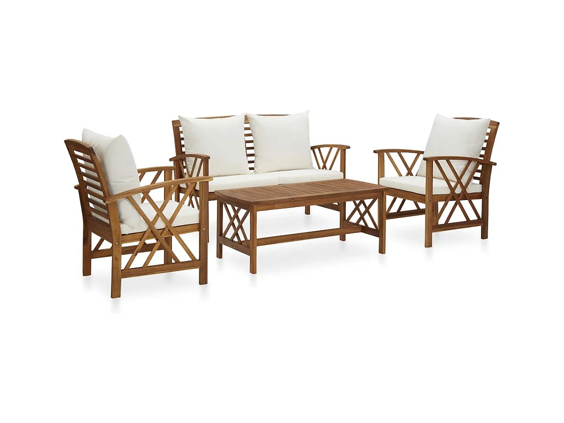 Salon de jardin 4 pièces avec coussins Bois d'acacia solide