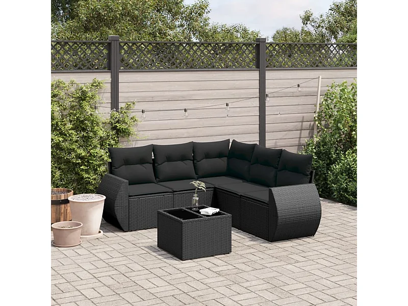 Salon de jardin 6 pièces avec coussins noir résine tressée