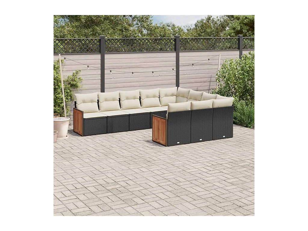 10 peças conjunto sofás de jardim c/ almofadões vime PE preto