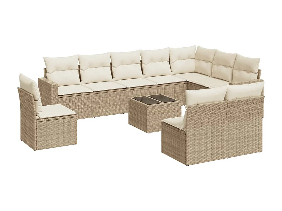 Salon de jardin 11 pièces avec coussins beige résine tressée