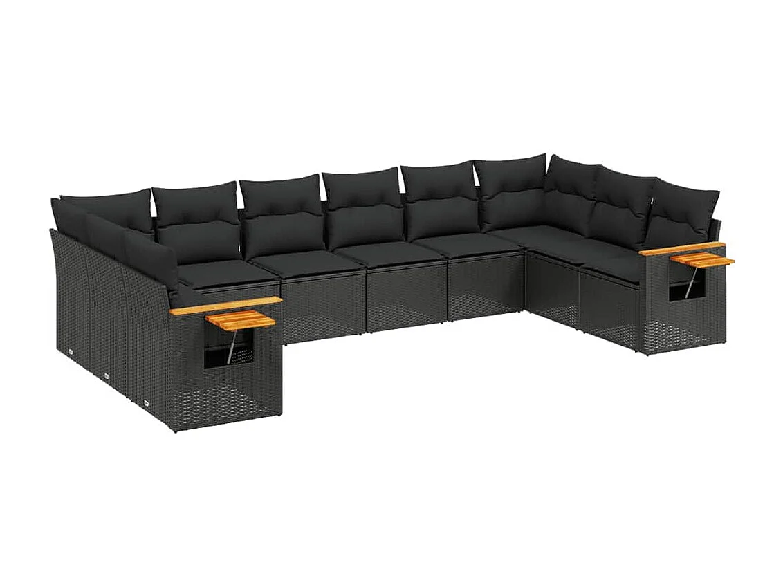 Set de sofás de jardín 10 piezas cojines ratán sintético negro