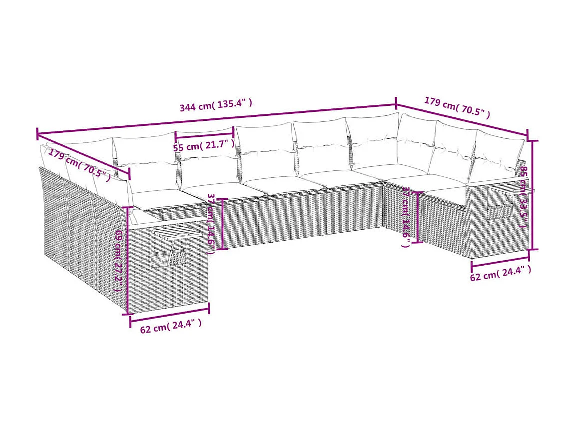 Set de sofás de jardín 10 piezas cojines ratán sintético negro