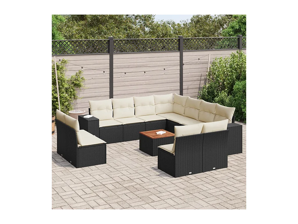 Set de sofás de jardín 12 piezas cojines ratán sintético negro